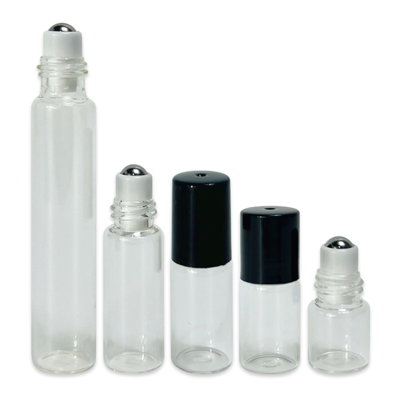 New Arrival Transparent 1ml 2ml 3ml 5ml 10ml Glass Roll on Bottle Cosmetic Packaging Rose Black Screw Cap 1oz Glass Roller Bottle