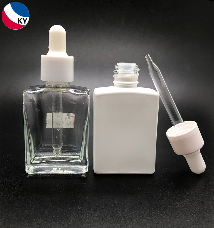 30ml 1oz Clear Frosted Matte White Rectangular Empty Glass Bottle Essential Oil Bottles With Dropper Cap