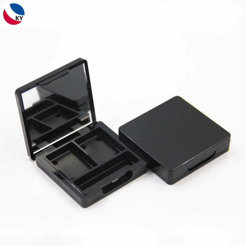 2 Colors Square Private Label Empty Plastic Eyeshadow Palette with Mirror Custom Black Powder Compact