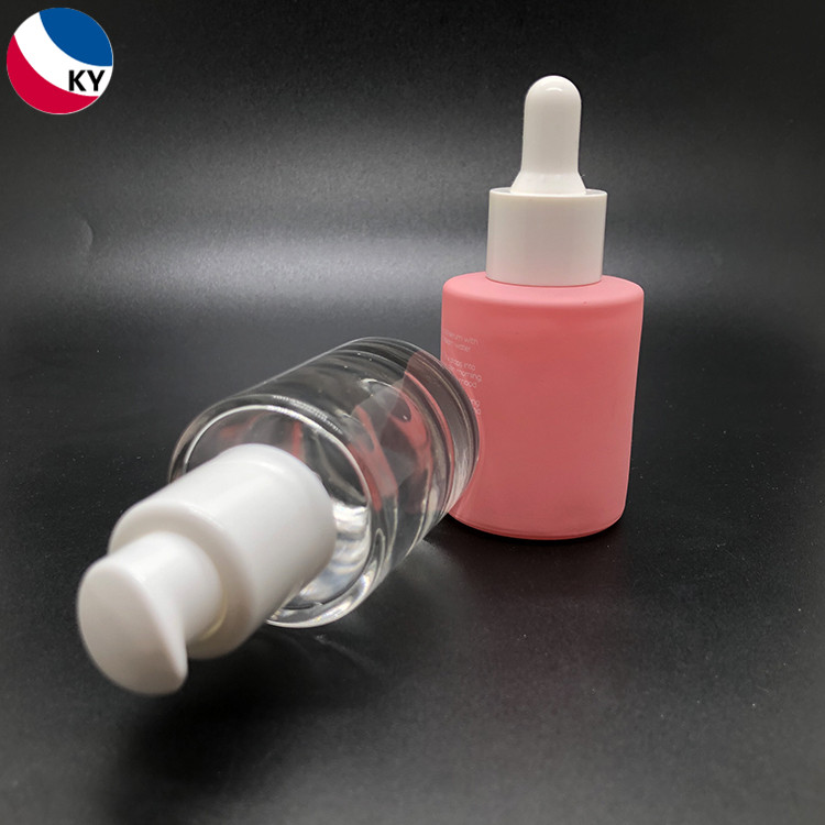 1oz 30ml Flat Shoulder Round Clear Pink Custom Color Glass Dropper Bottle for Essential Oil