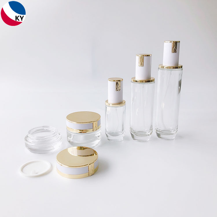 Luxury 50ml 100ml 120ml 30g 50g Cosmetics Packaging Face Cream Essential Oil Cosmetic Bottle Sets with Gold White Pump Cap