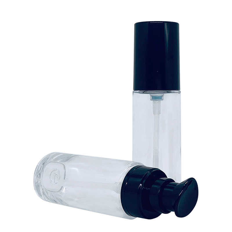 New Design 35ml Round Thick Bottom Glass Pump Bottle Cosmetic Serum Transparent Glass Foundation Bottle