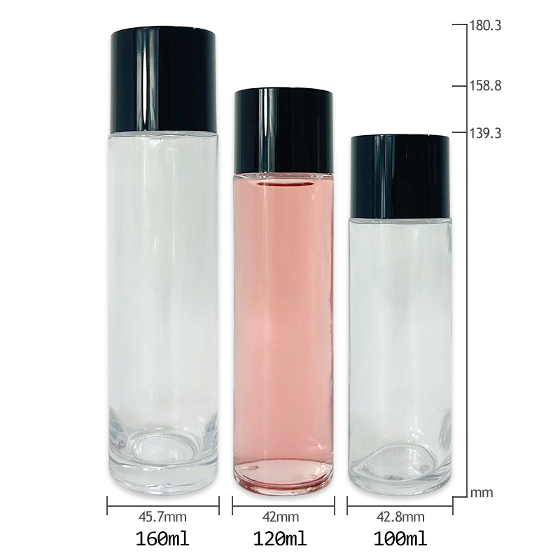 Luxury Cosmetic Packaging Lotion Glass Bottle Cylinder Round Clear 100ml 120ml 160ml Toner Glass Bottle with Screw Cap