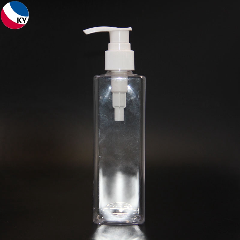 300ml Square Shape PET Clear Transparent Plastic Pump Bottle Cosmetic Shampoo Bottle Packaging with White Pump