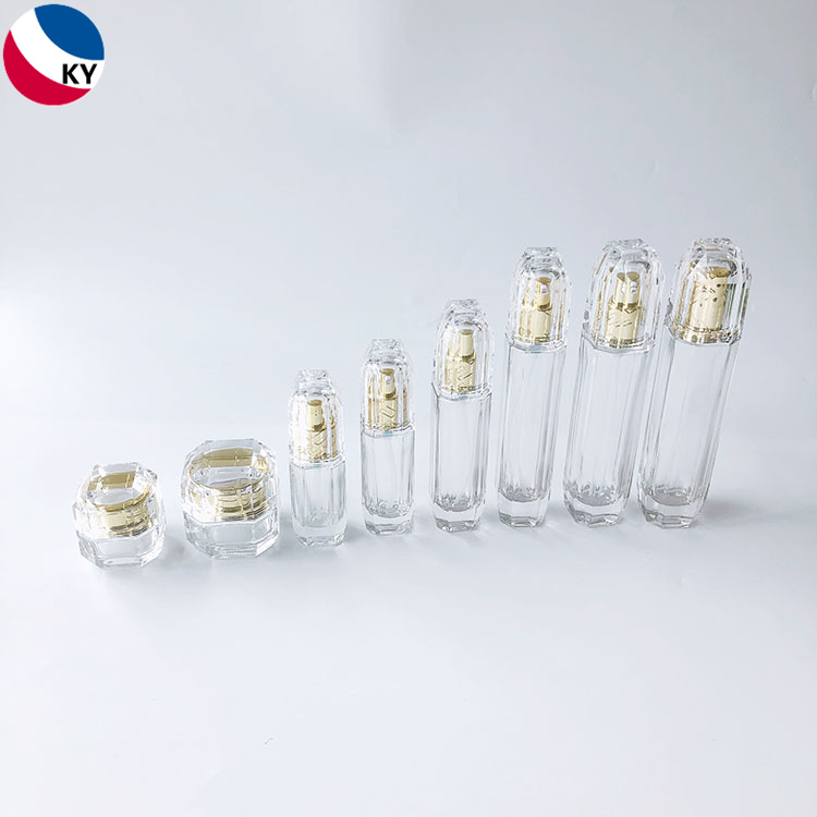 luxury diamond shape 30g 50g 30ml 40ml 60ml 80ml 110ml 130ml cream jar high quality clear glass pump bottle with gold pump