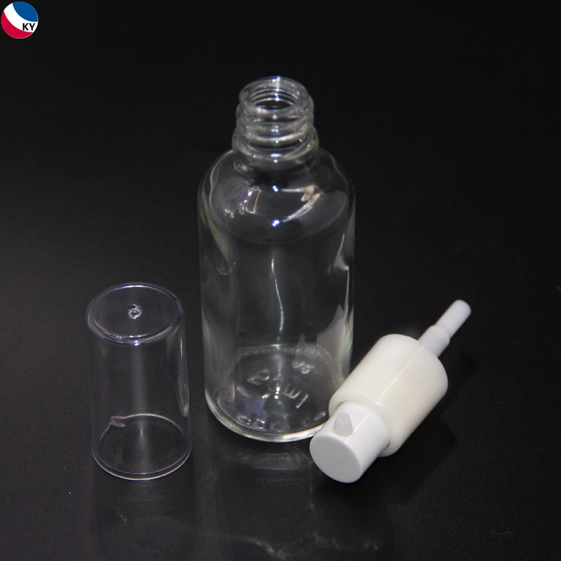 30ml 50ml Boston Shape Round Glass Essential Oil Serum Bottle Cosmetic Essential Oil Frosted Clear Empty Glass Pump Bottle