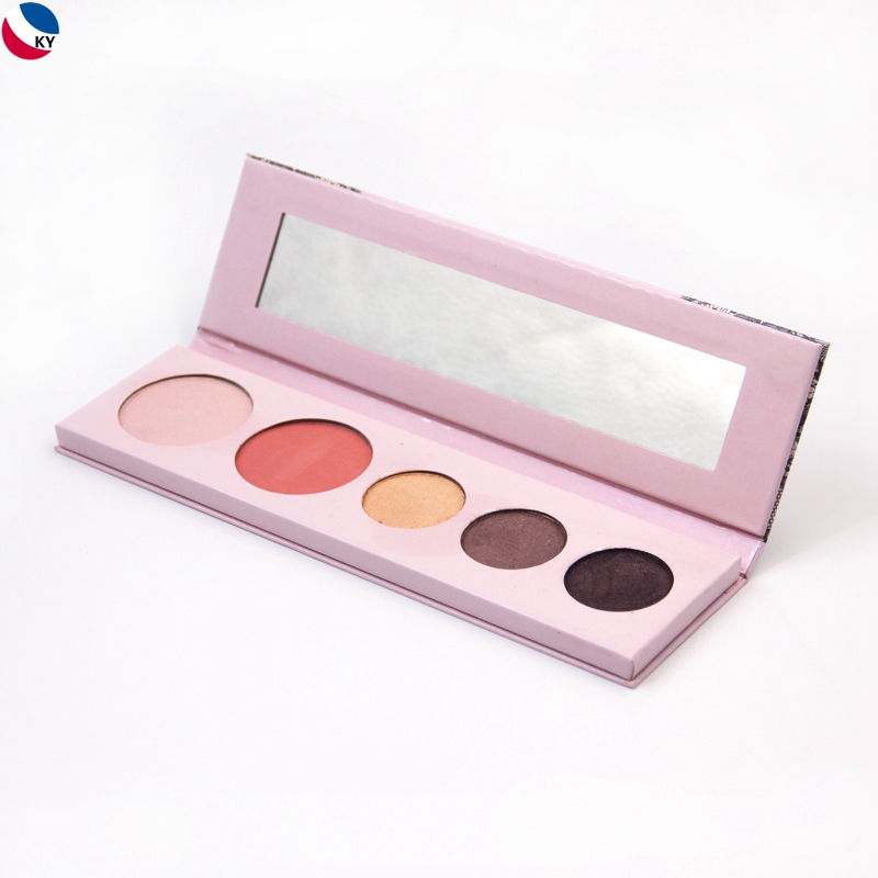 5 Holes Pink Custom Color Cosmetics Packaging Empty Rectangular Paper Eyeshadow Palette With Mirror