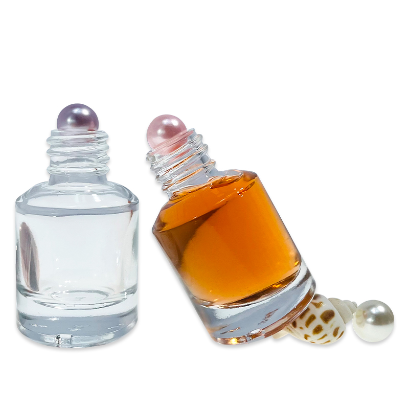 Thick Bottom Oblique Shoulder Transparent 15ml Glass Roll on Bottle Cosmetic Packaging Rose Gold Color Screw Cap