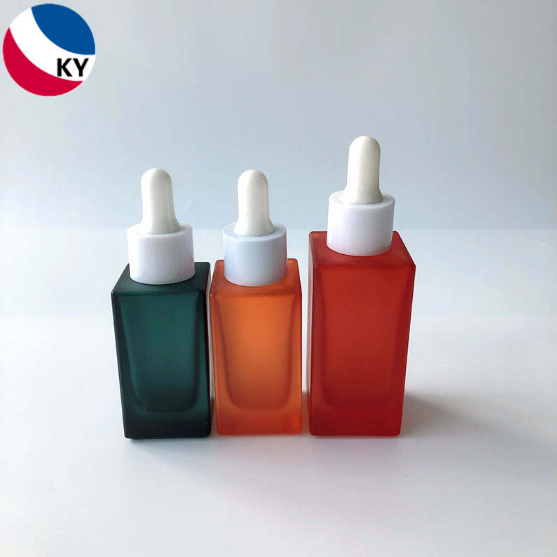 30ml 50ml Matte Frost Green Orange Red Custom Color Square Glass Dropper Bottle Cosmetic Serum Oil Glass Bottle