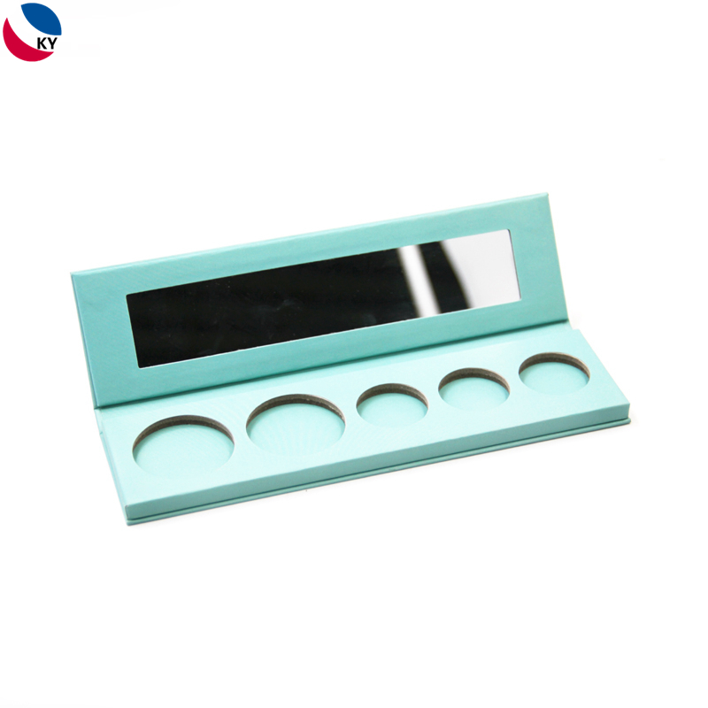 Private Label Eyeshadow Palette with Mirror Custom 5 Color Green Cosmetics Packaging Empty Rectangular Shape