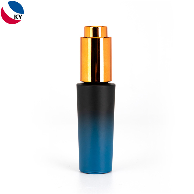 Luxury Thick Bottom Essential Oil Foundation Liquid Serum Glass Dropper Bottle 20ml Matte Black Blue Gradient Color