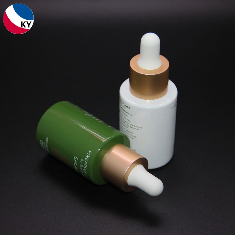 1oz 30ml Flat Shoulder Shiny White Green Custom Color Glass Dropper Bottle for Essential Oil