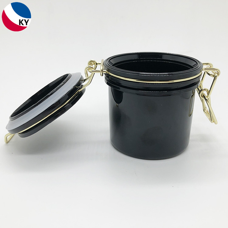 150g Round Black Color PET Plastic Airtight Jar with Gold Lock Skincare Bottle Frosted Cosmetic Jar Face Mark Jar