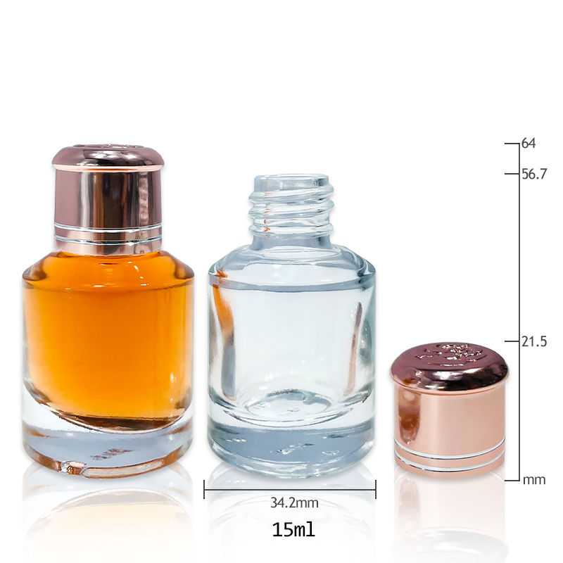 Thick Bottom Oblique Shoulder Transparent 15ml Glass Roll on Bottle Cosmetic Packaging Rose Gold Color Screw Cap