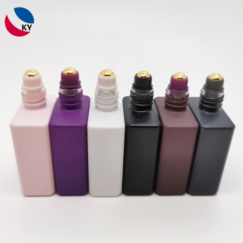 15ml Rectangular Matte Black White Purple Custom Color Cosmetic Glass Essential Oil Roll on Bottle Perfume Glass Bottle