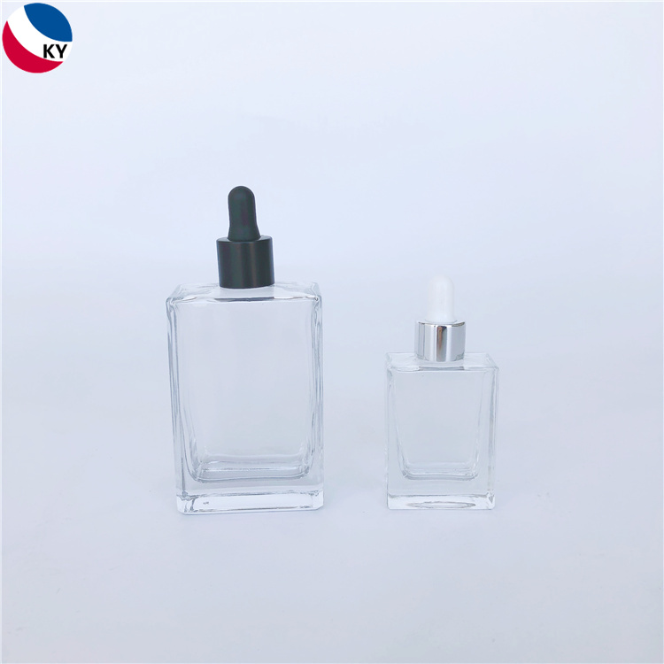 Transparent 30ml 100ml Empty Rectangle Glass Essential Oil Dropper Bottle Serum Bottle Skin Care Cosmetic Packaging