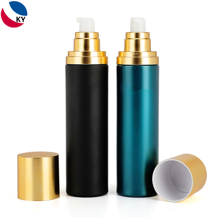 Luxury Cosmetic Cylinder Lotion Electroplate Matte Black Color 120ml Glass Pump Bottle with Gold Pump Cap