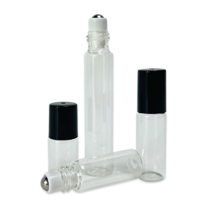 New Arrival Transparent 1ml 2ml 3ml 5ml 10ml Glass Roll on Bottle Cosmetic Packaging Rose Black Screw Cap 1oz Glass Roller Bottle