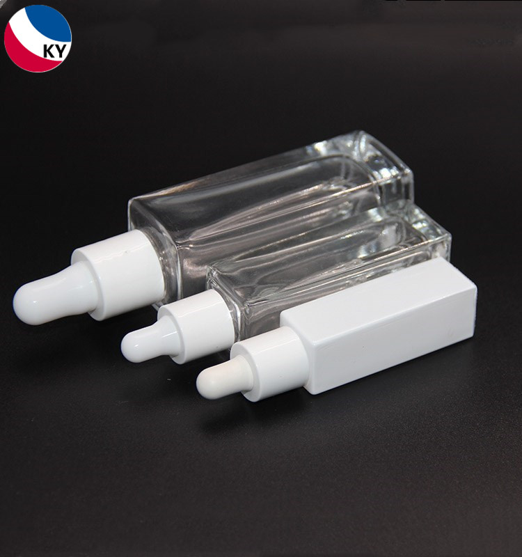 10ml 15ml 30ml Empty Cosmetic Square White Clear Frosted White Glass Dropper Essential Oil Bottle