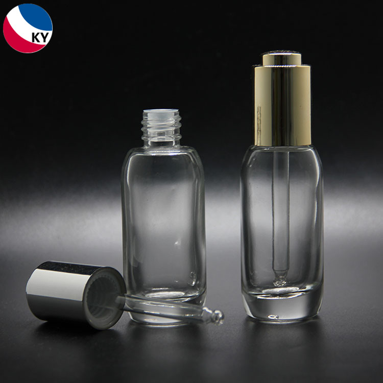 30ml Custom Logo Color Round Clear Glass Dropper Bottle with Thick Bottom for Essential Oil Serum