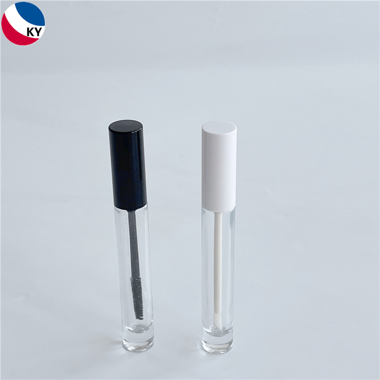Luxury Cosmetic New Design Cylinder 10ml Clear Frosted Glass Mascara Tube Lip Gloss Tube with Brush White Black Cap