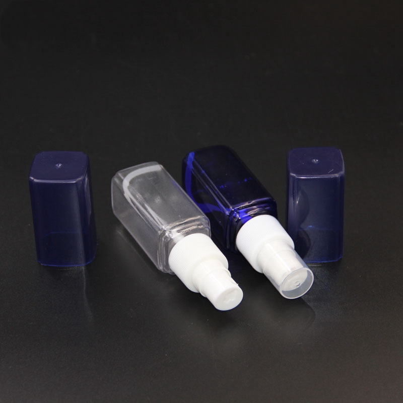 30ml Square PET Transparent Blue Color Plastic Spray Bottle Cosmetic Hand Sanitizer Spray Bottle Bottle Cosmetic Packaging 