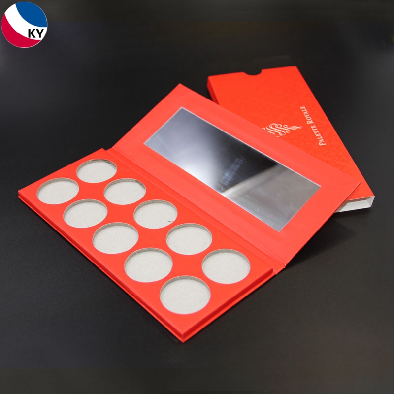 10 Holes Red Custom Color Cosmetics Packaging Empty Rectangular Paper Eyeshadow Palette With Mirror