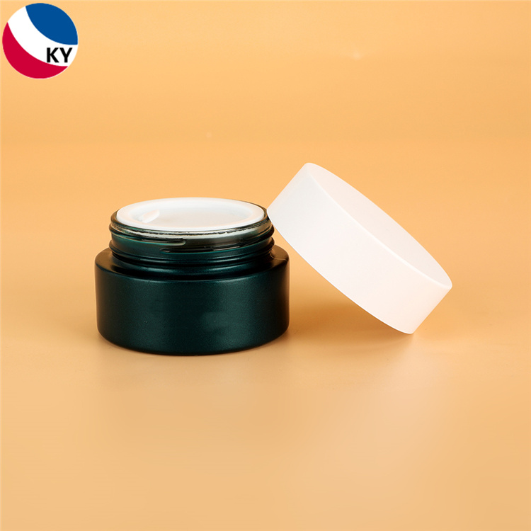30g 1oz Matte Green Color Eye Cream Glass Jar Custom Eye Cream Round Glass Jar Frosted Face Cream Jar with Plastic Cap