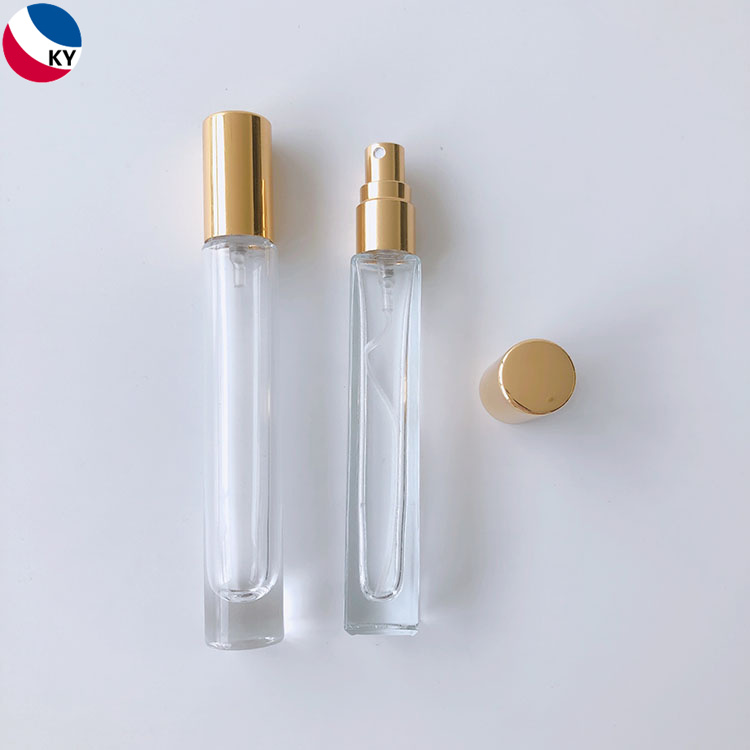 10ml transparent round square Thick Bottom Glass Bottle Sprayer liquid spray glass perfume bottle with gold color cap