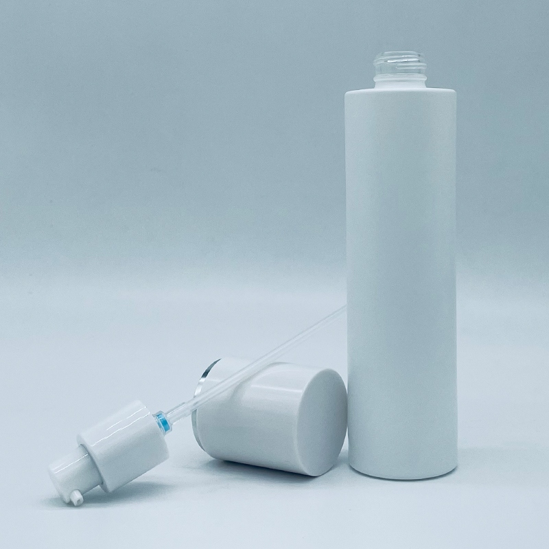 Luxury Cosmetic Packaging Cylinder Round Frosted Matte White Blue 120ml Glass Pump Bottle Toner Glass Bottle